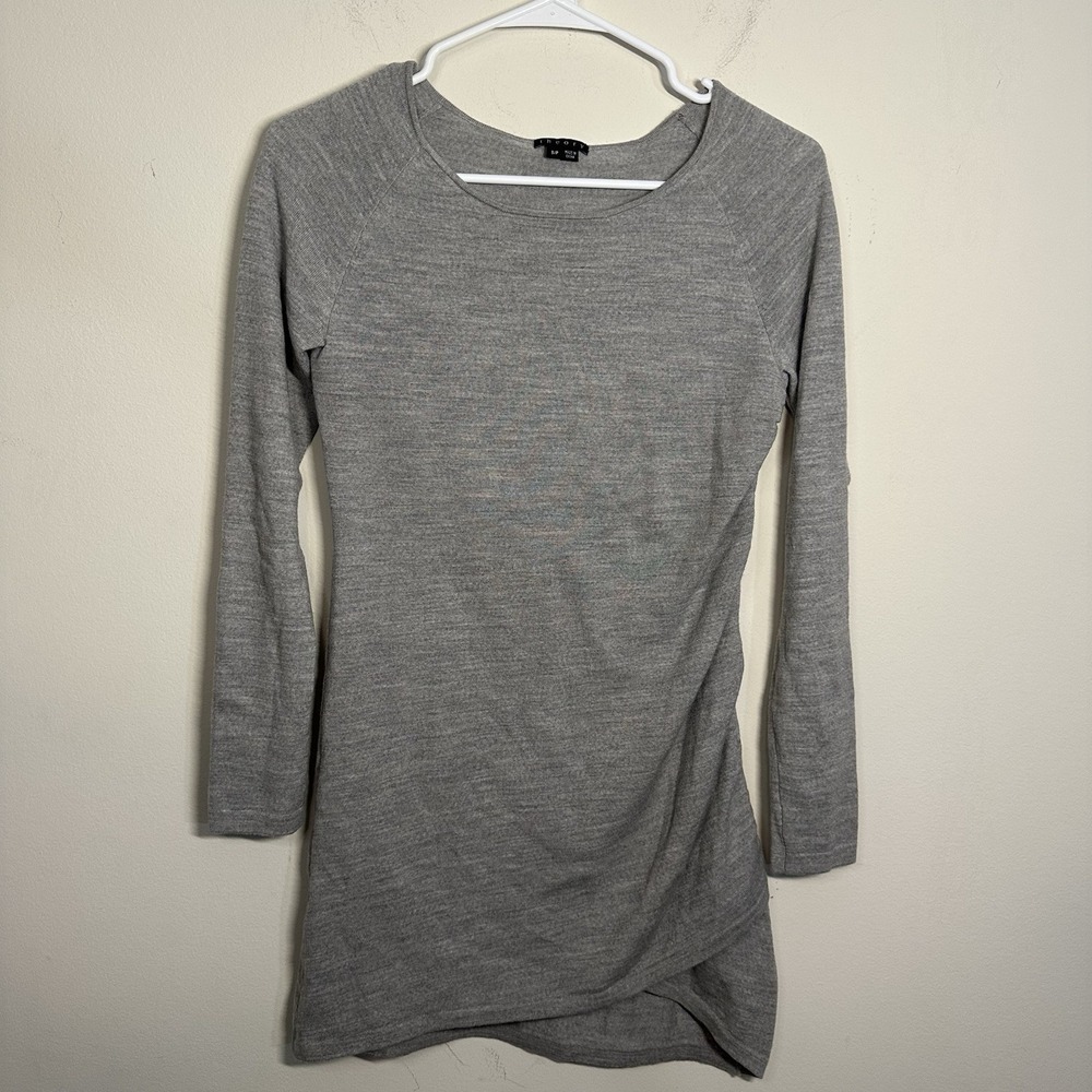 THEORY  Wool Blend Longsleeve Pullover Crisscross Tunic Sweater SIZE‎ S Gray